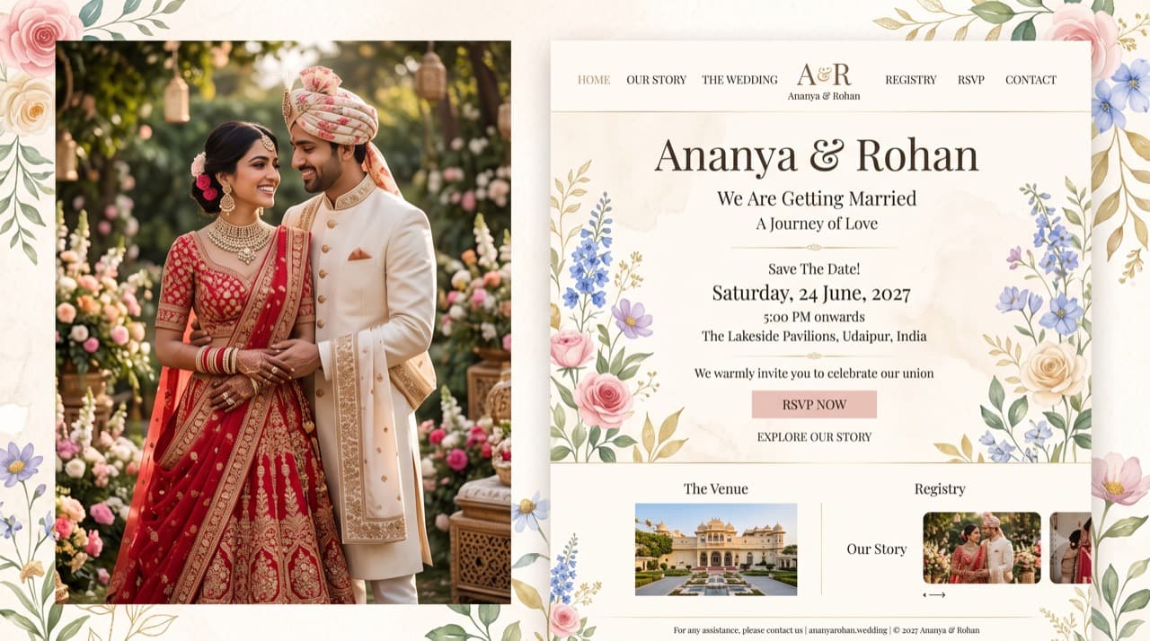 Floral Whimsy romantic wedding website template