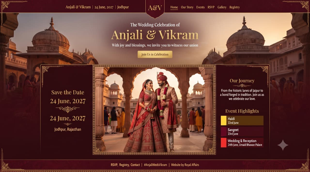 Royal Heritage luxury Indian wedding website template